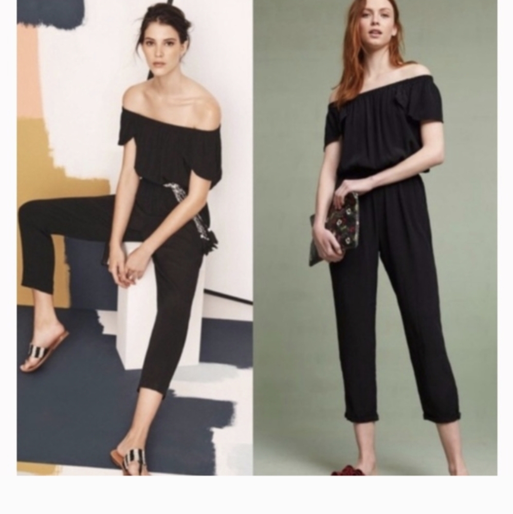 ANTHROPOLOGIE Beachgold Off-the-Shoulder Jumpsuit Black Small